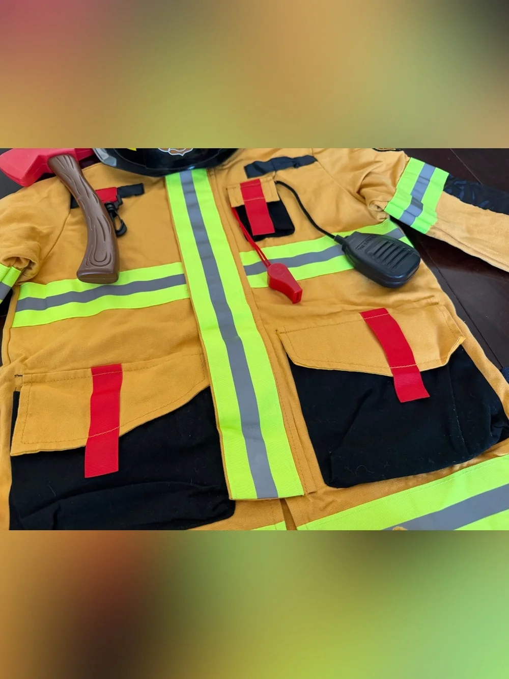 Kids Yellow Firefighter Costume with Helmet, size 7-8y